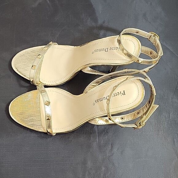 BRAND NEW PIERRE DUMAS GOLD STUDDED ANKLE AND ADJUSTABLE BUCKLE STRAP SANDAL - Picture 11 of 13